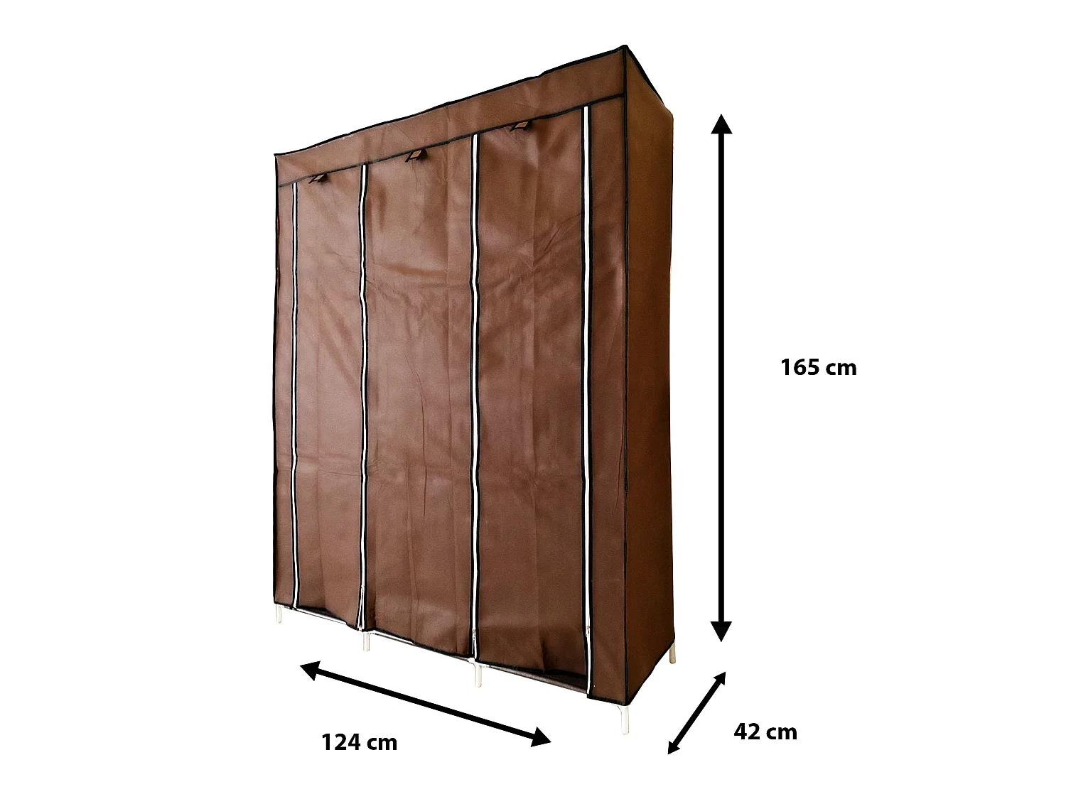 Armadio Vestiario In Tessuto Con Ante Con Cerniera Nyana Home Misure 170x130x45cm Marrone