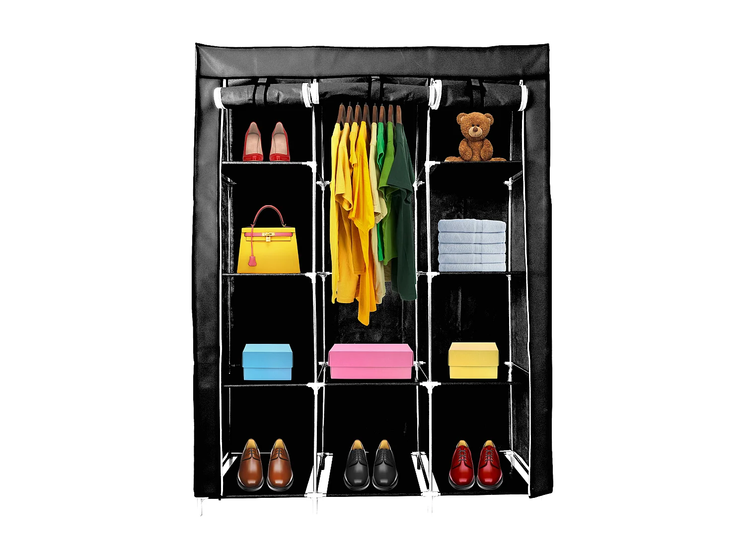 Armadio Spogliatoio In Tessuto Con Ante Con Cerniera Nyana Home Misure 170x130x45cm Colore Nero