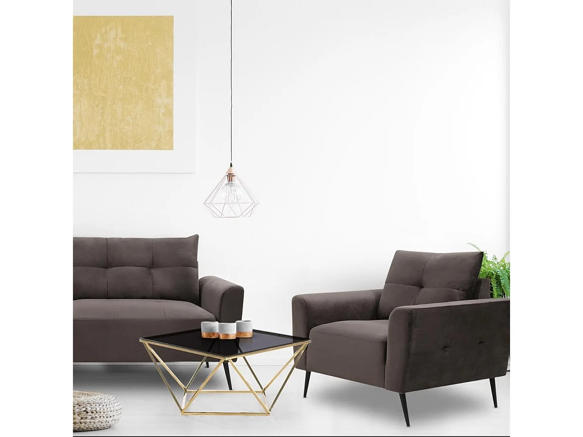 Table Basse Design en Verre "Lina" 80cm Noir & Or