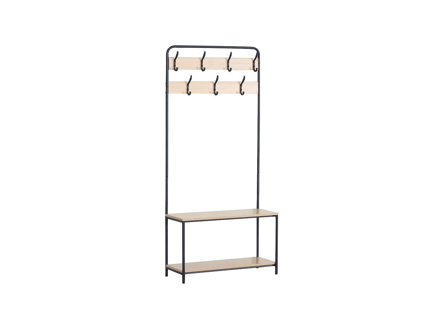 Cintre Meuble à Chaussures MDF Métal avec 2 Etagères 7 Crochets pour Entrées