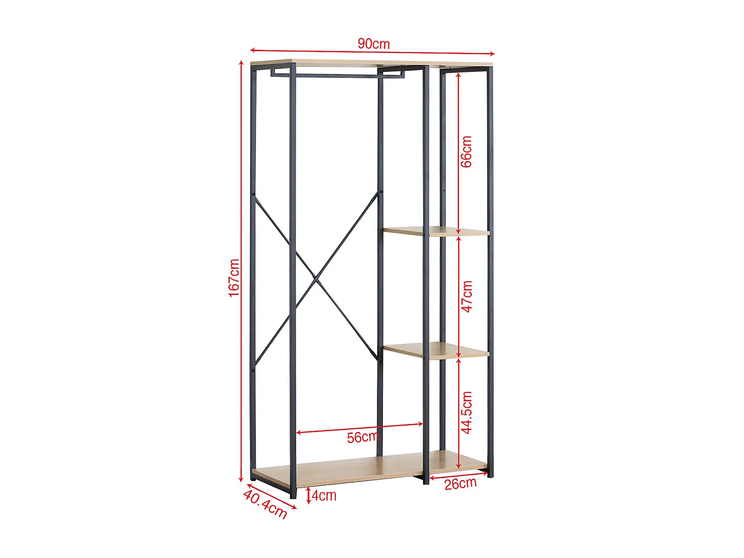 Armoire Ouverte Placard à 4 Compartiments Noir Beige Métal MDF