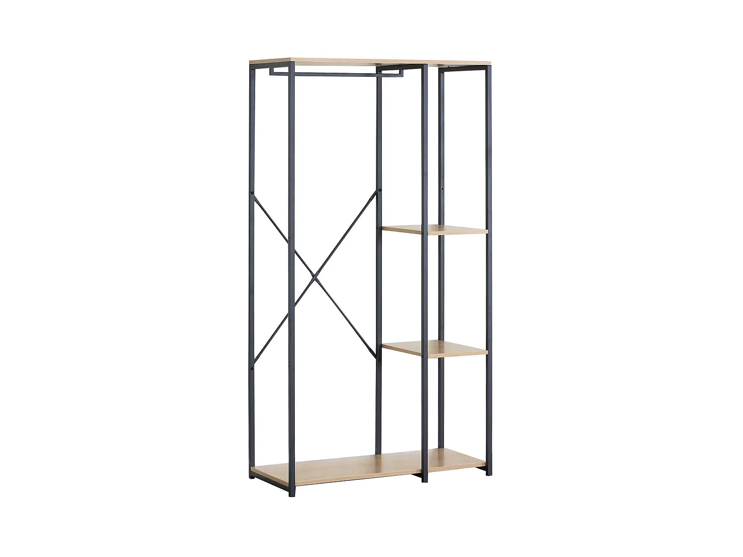 Armoire Ouverte Placard à 4 Compartiments Noir Beige Métal MDF