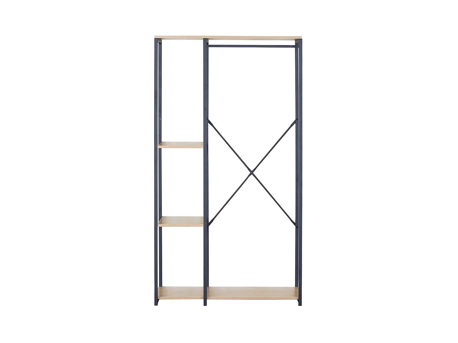 Armoire Ouverte Placard à 4 Compartiments Noir Beige Métal MDF