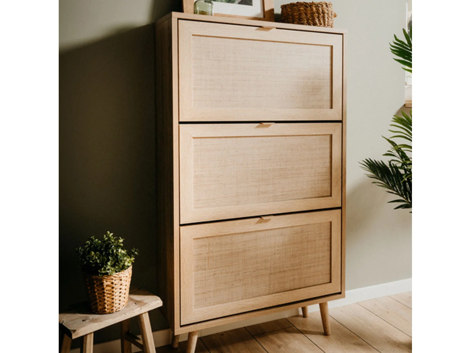 Meuble à chaussures 3 tiroirs imprimé cannage - MC7073