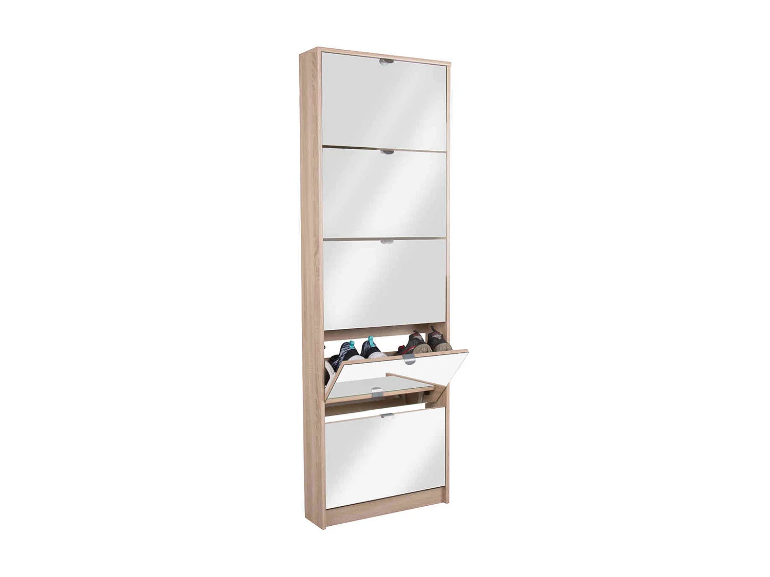 Meuble à chaussures miroir 5 tiroirs en bois imitation chêne - MC7040