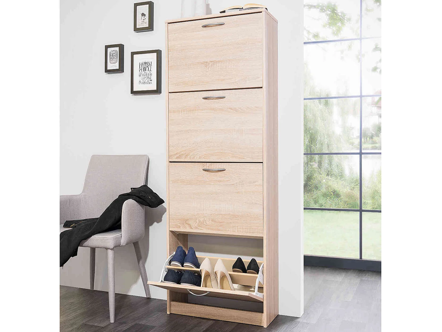 Meuble à chaussures 4 tiroirs en bois imitation chêne - MC7042