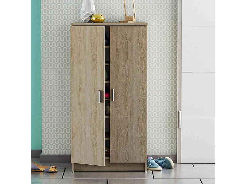 Meuble chaussures imitation chêne brossé 21 paires