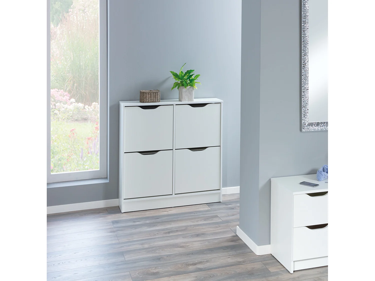 Meuble à chaussures 4 abattants en bois blanc - MC12026