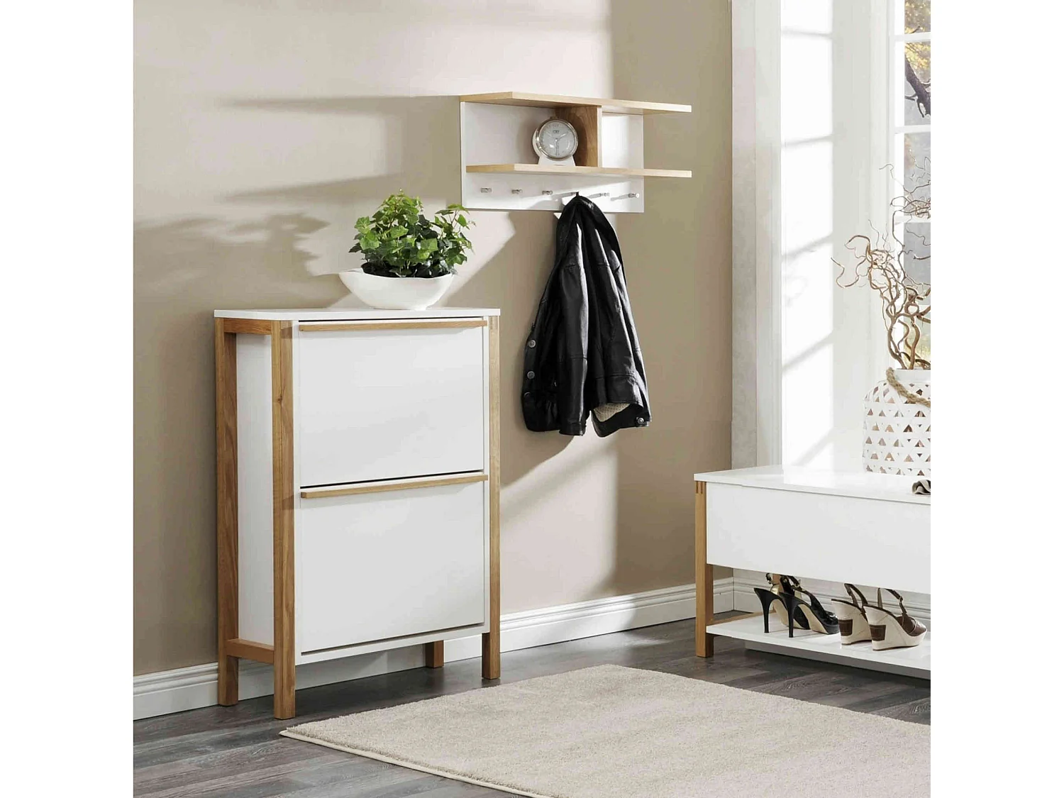 Meuble à chaussures 2 tiroirs en bois blanc - MC0051