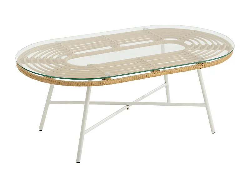 Table Basse de Jardin "Celeste" 90cm Naturel & Blanc