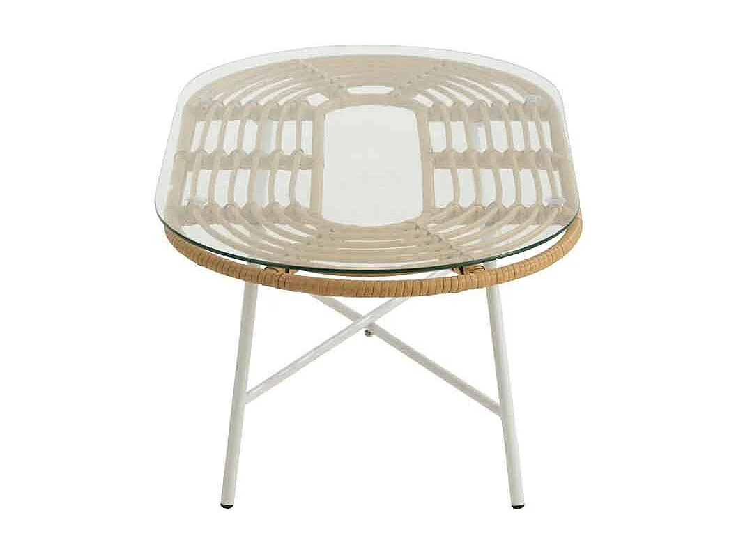 Table Basse de Jardin "Celeste" 90cm Naturel & Blanc