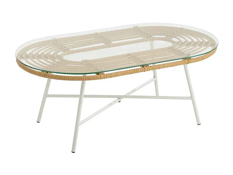 Table Basse de Jardin "Celeste" 90cm Naturel & Blanc