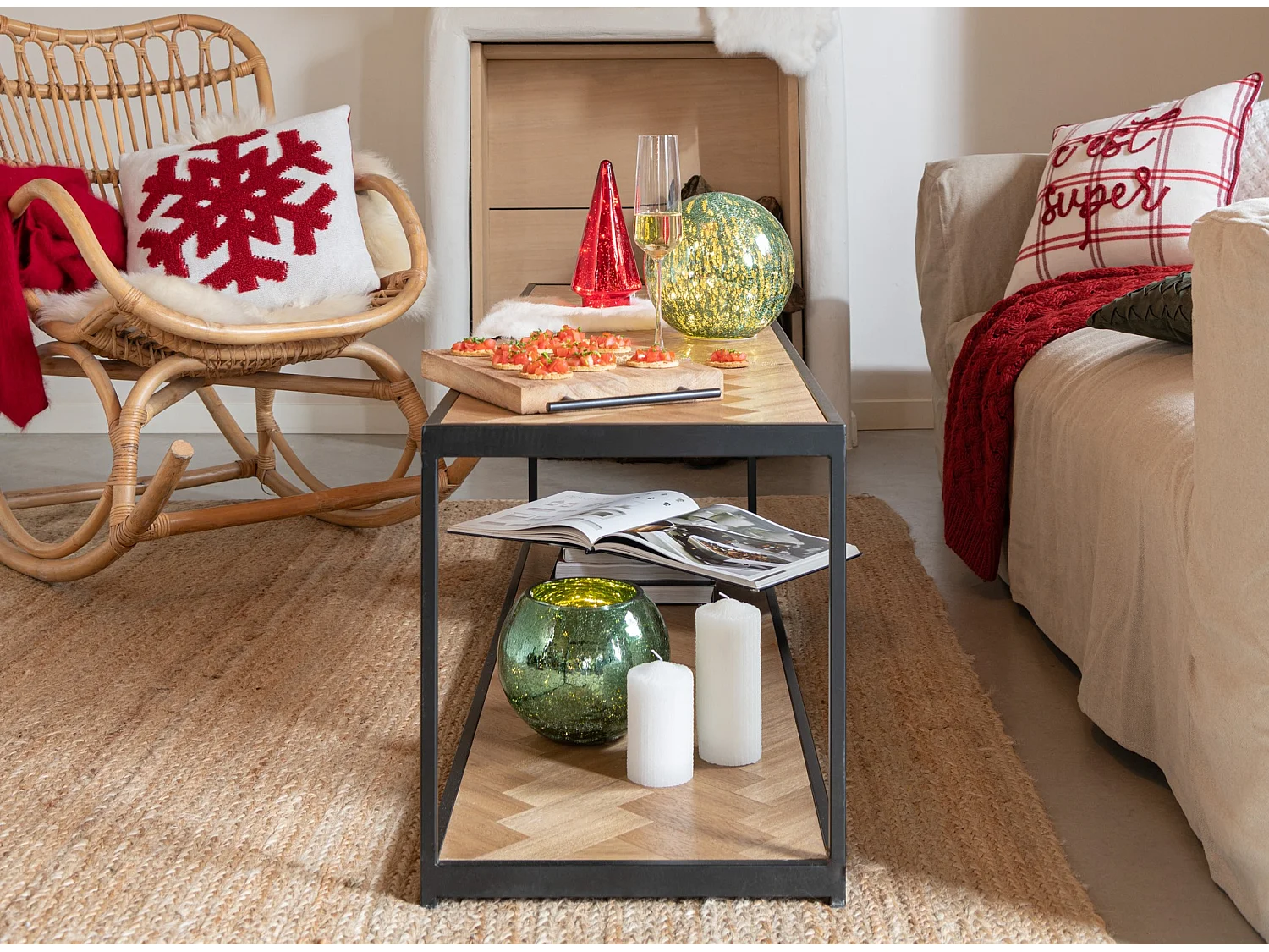 Table Basse 2 Niveaux "Miraza" 150cm Naturel & Noir