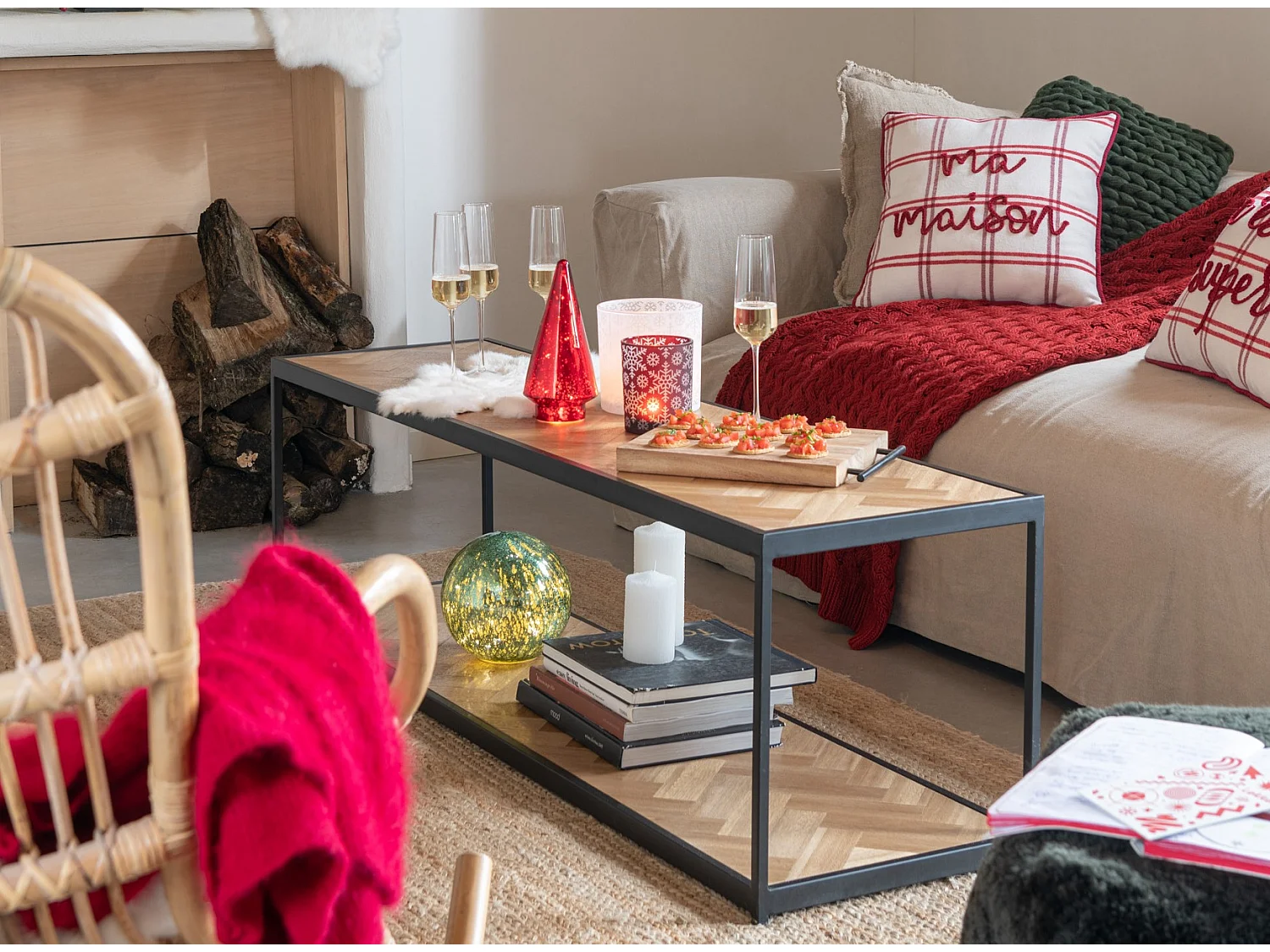 Table Basse 2 Niveaux "Miraza" 150cm Naturel & Noir