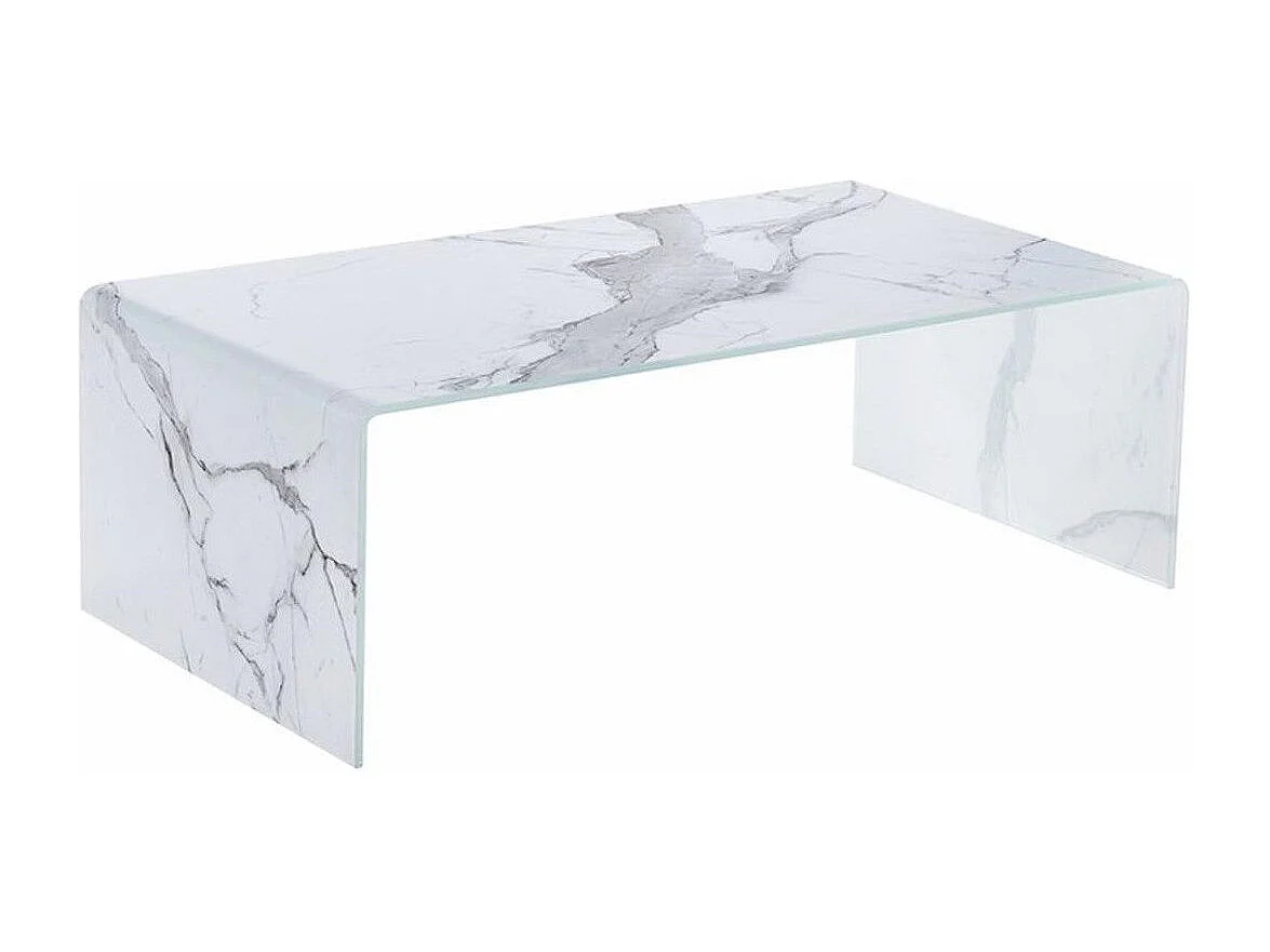 Salontafel van gehard glas Belar met wit marmereffect L 110 cm