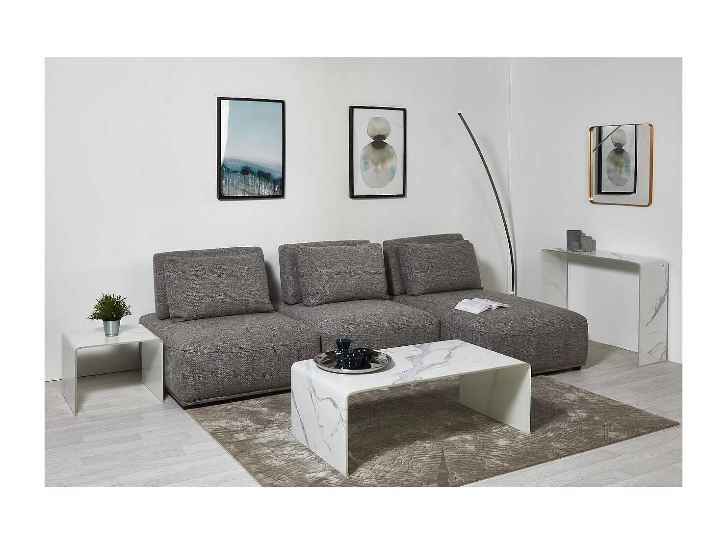 Salontafel van gehard glas Belar met wit marmereffect L 110 cm