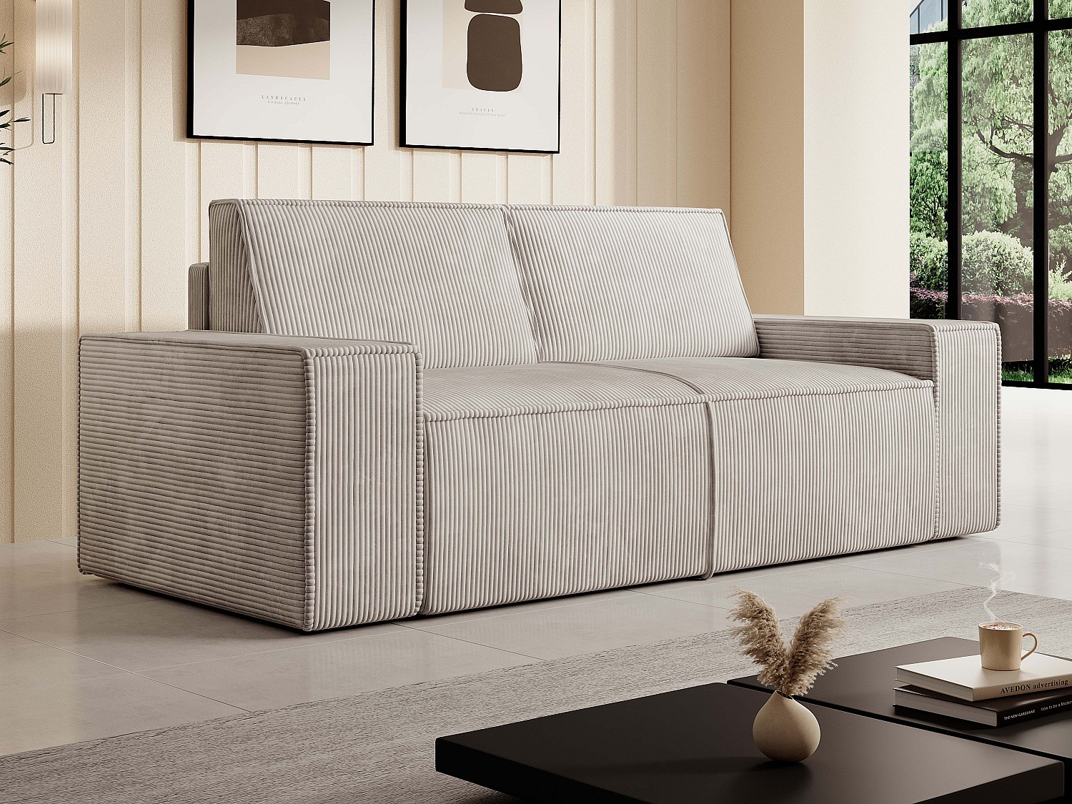 2-seters sofa i beige kordfløyel AMELIA
