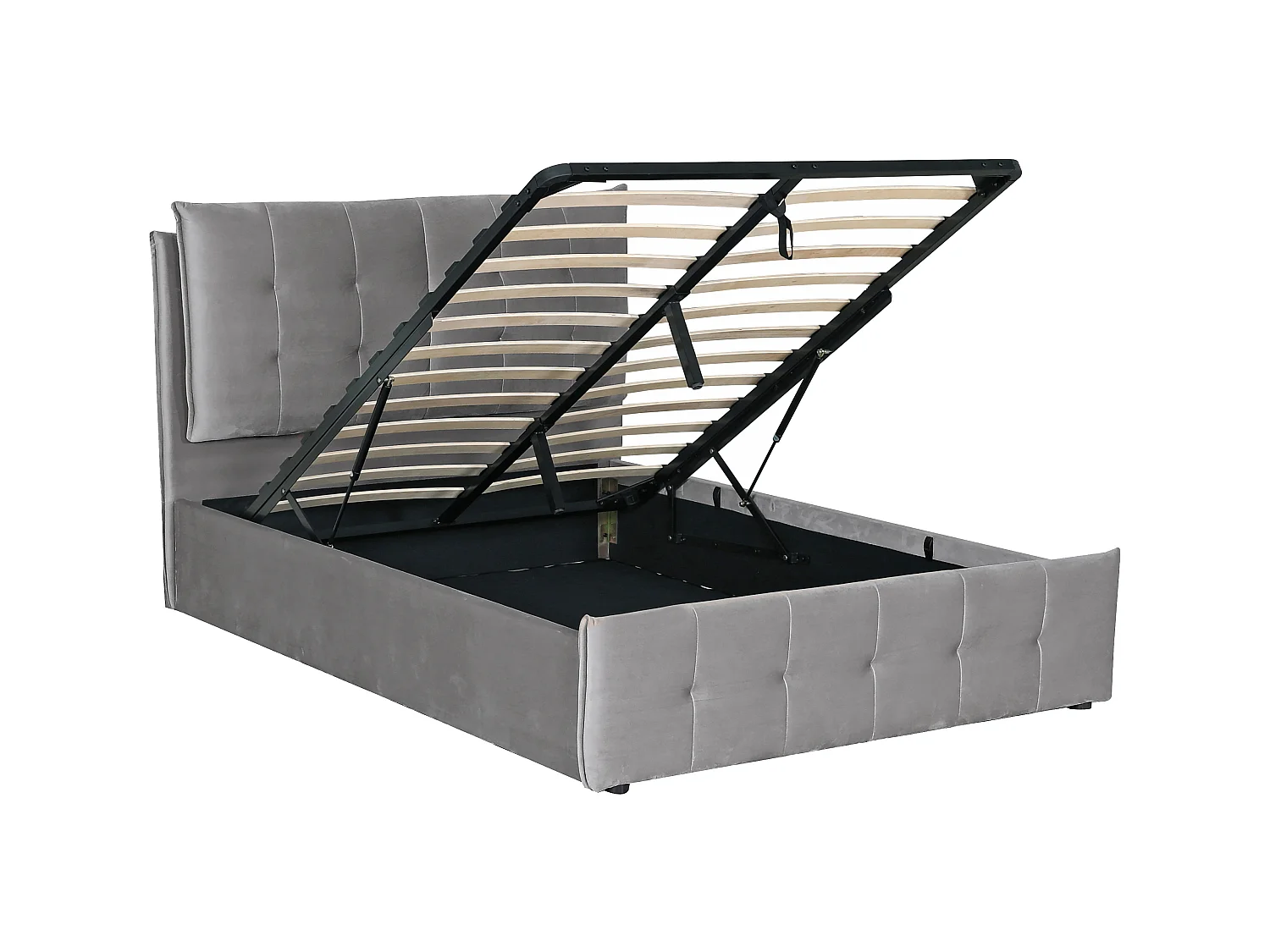 Lit coffre 160 x 200 cm - Velours - Gris clair + Matelas - OLERIA