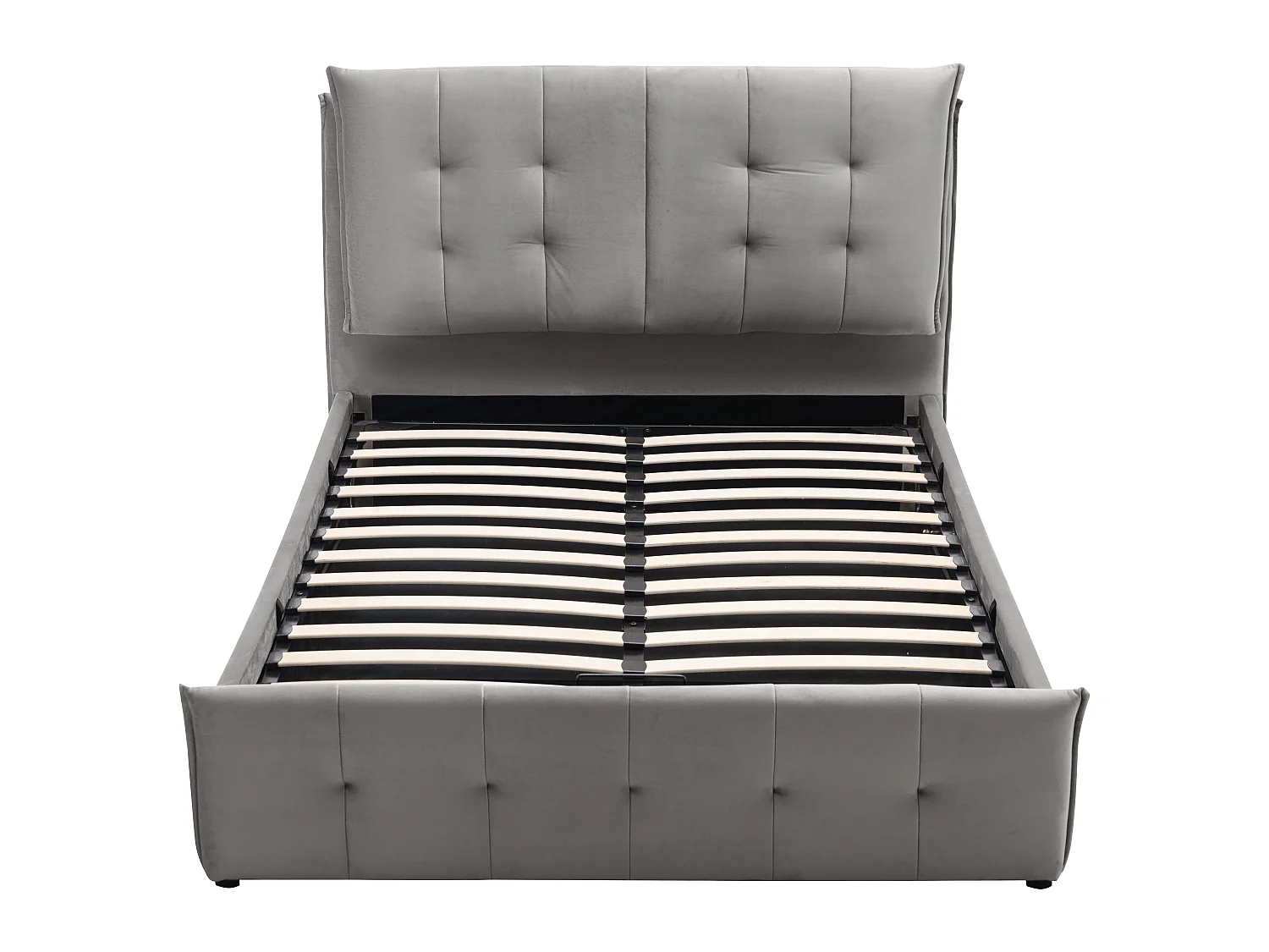 Lit coffre 160 x 200 cm - Velours - Gris clair + Matelas - OLERIA