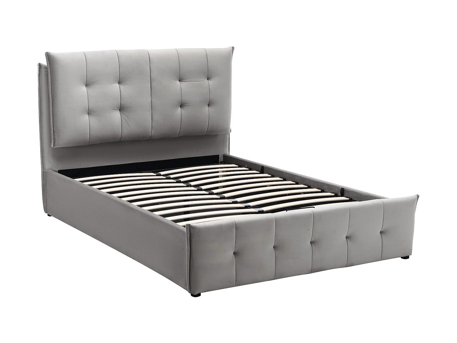 Lit coffre 160 x 200 cm - Velours - Gris clair + Matelas - OLERIA