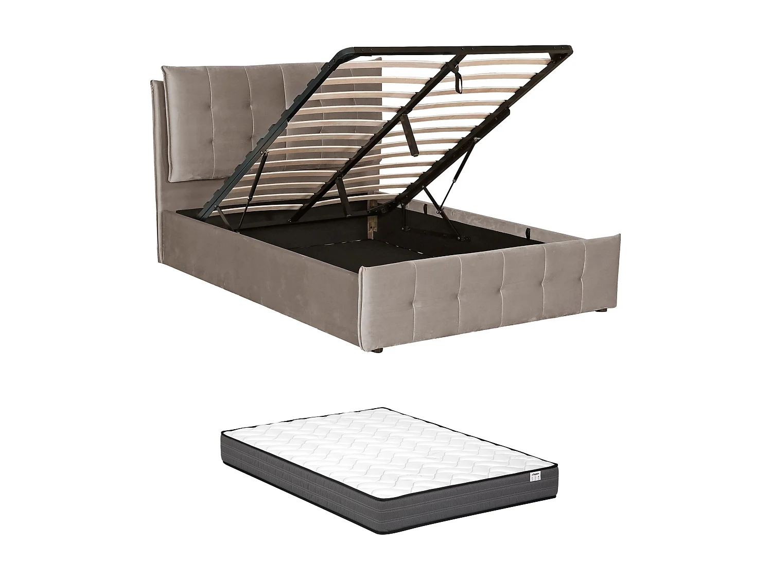Lit coffre 160 x 200 cm - Velours - Gris clair + Matelas - OLERIA