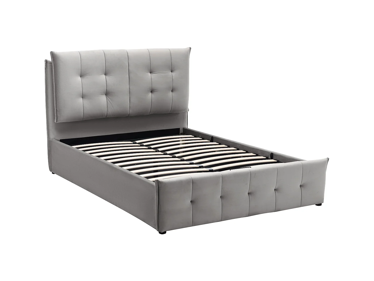 Lit coffre 160 x 200 cm - Velours - Gris clair + Matelas - OLERIA