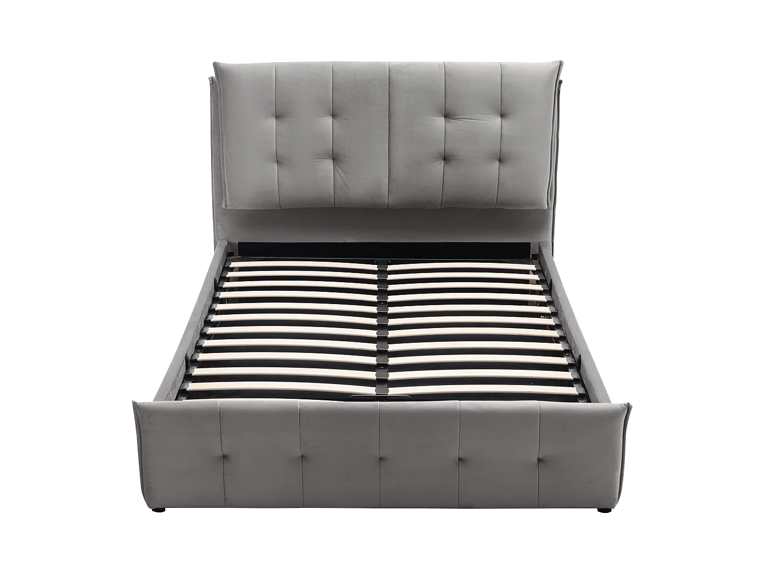 Lit coffre 160 x 200 cm - Velours - Gris clair + Matelas - OLERIA
