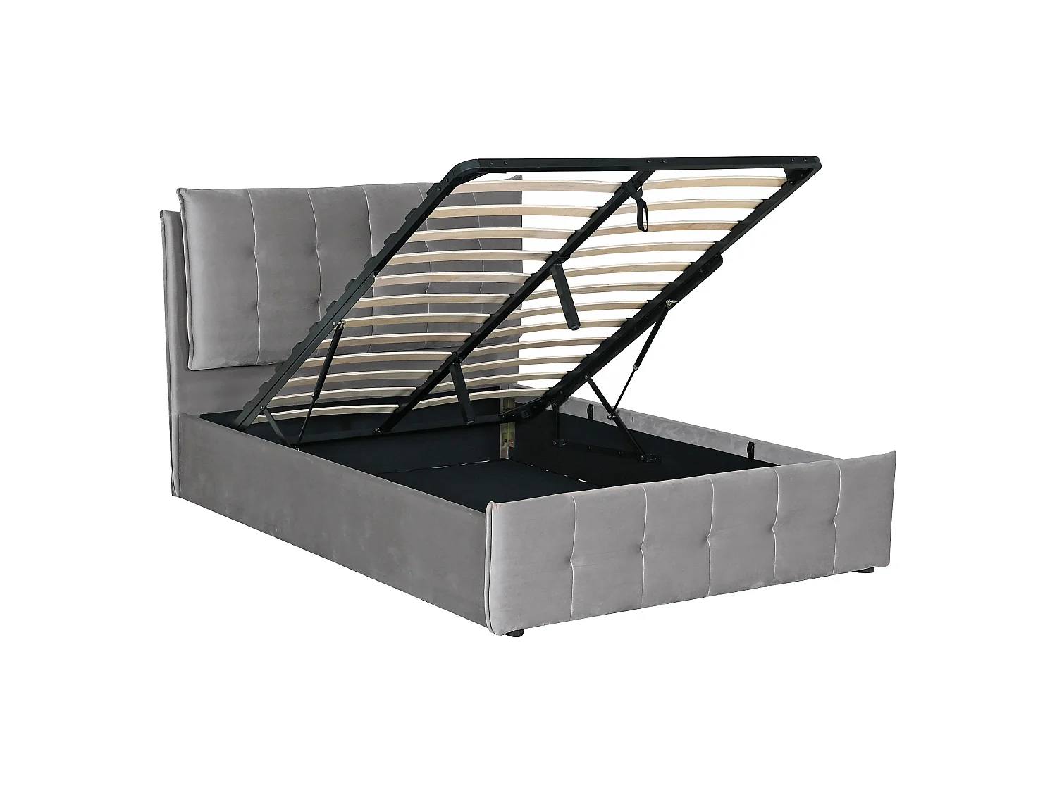 Lit coffre 160 x 200 cm - Velours - Gris clair + Matelas - OLERIA