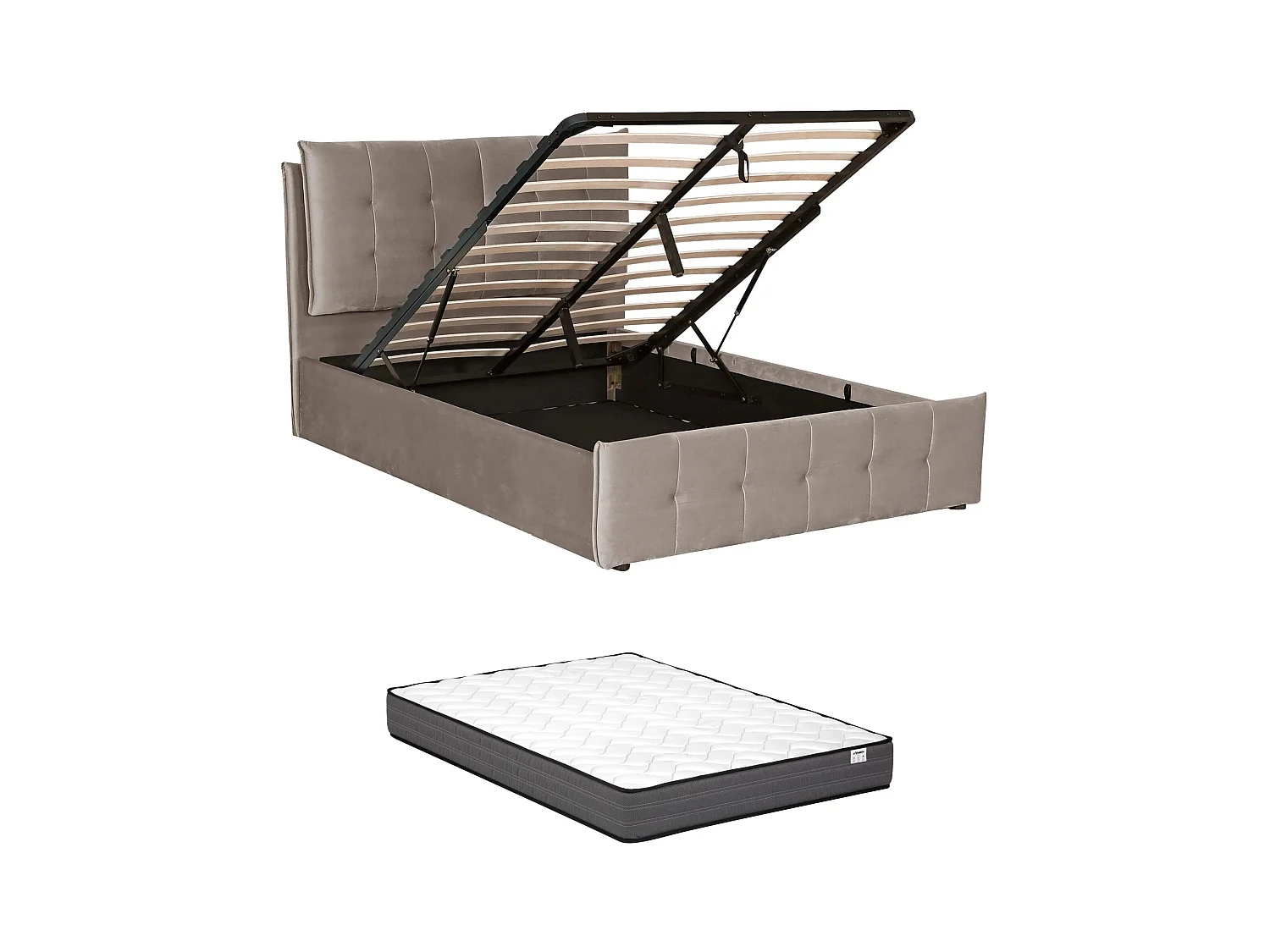 Lit coffre 160 x 200 cm - Velours - Gris clair + Matelas - OLERIA