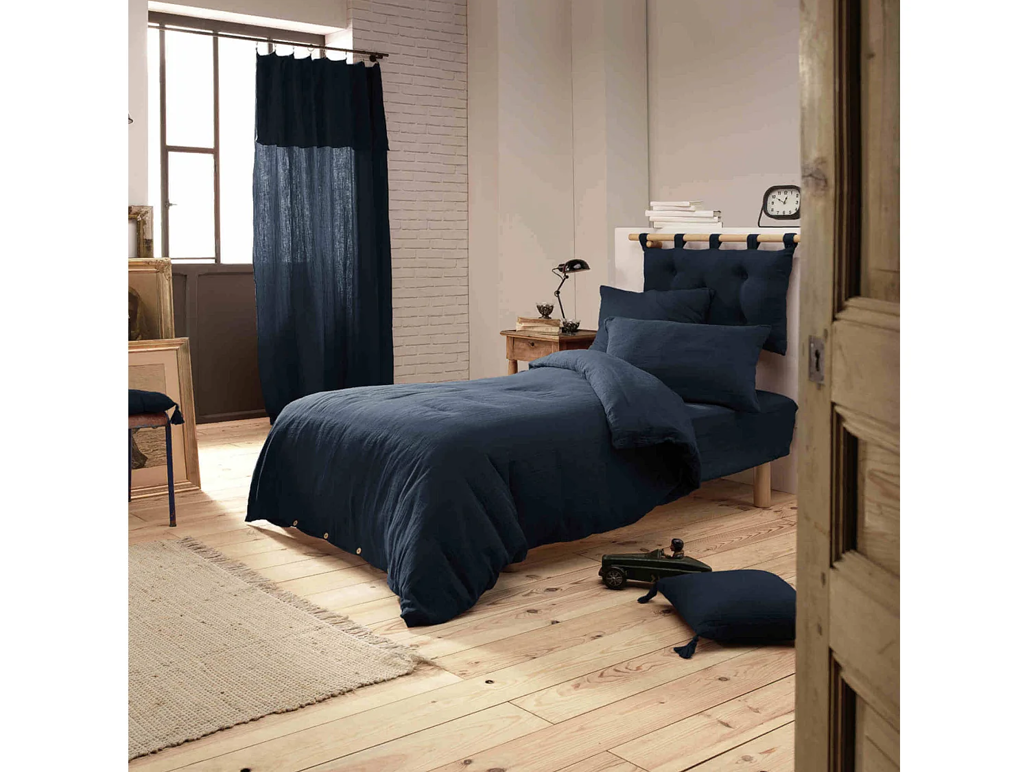 Housse de couette double gaze de coton marine 140x200 cm