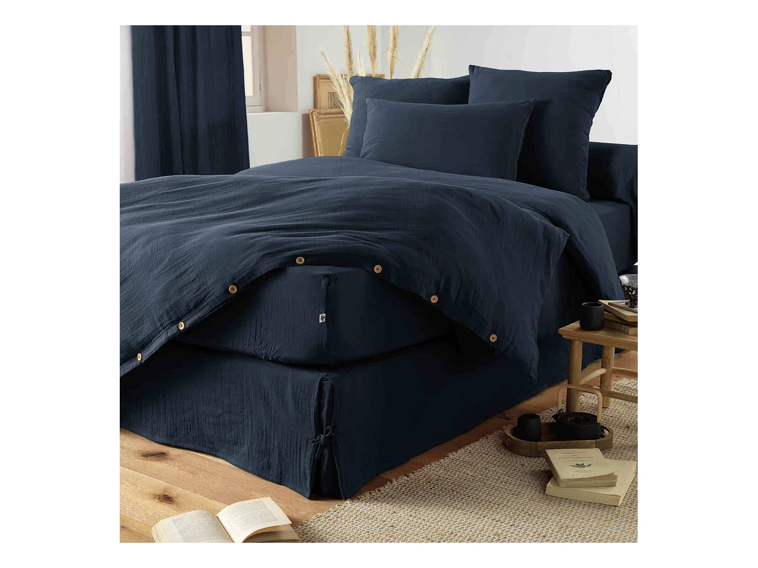 Housse de couette double gaze de coton marine 140x200 cm