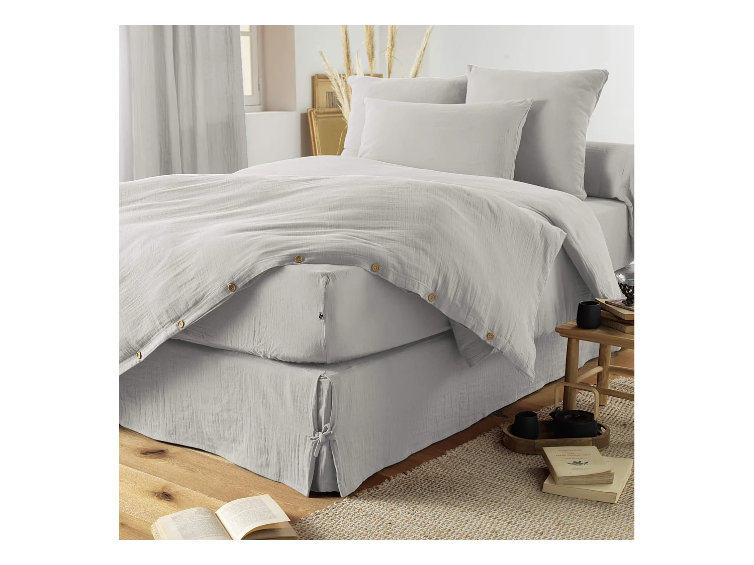 Housse de couette double gaze de coton gris 200x200 cm