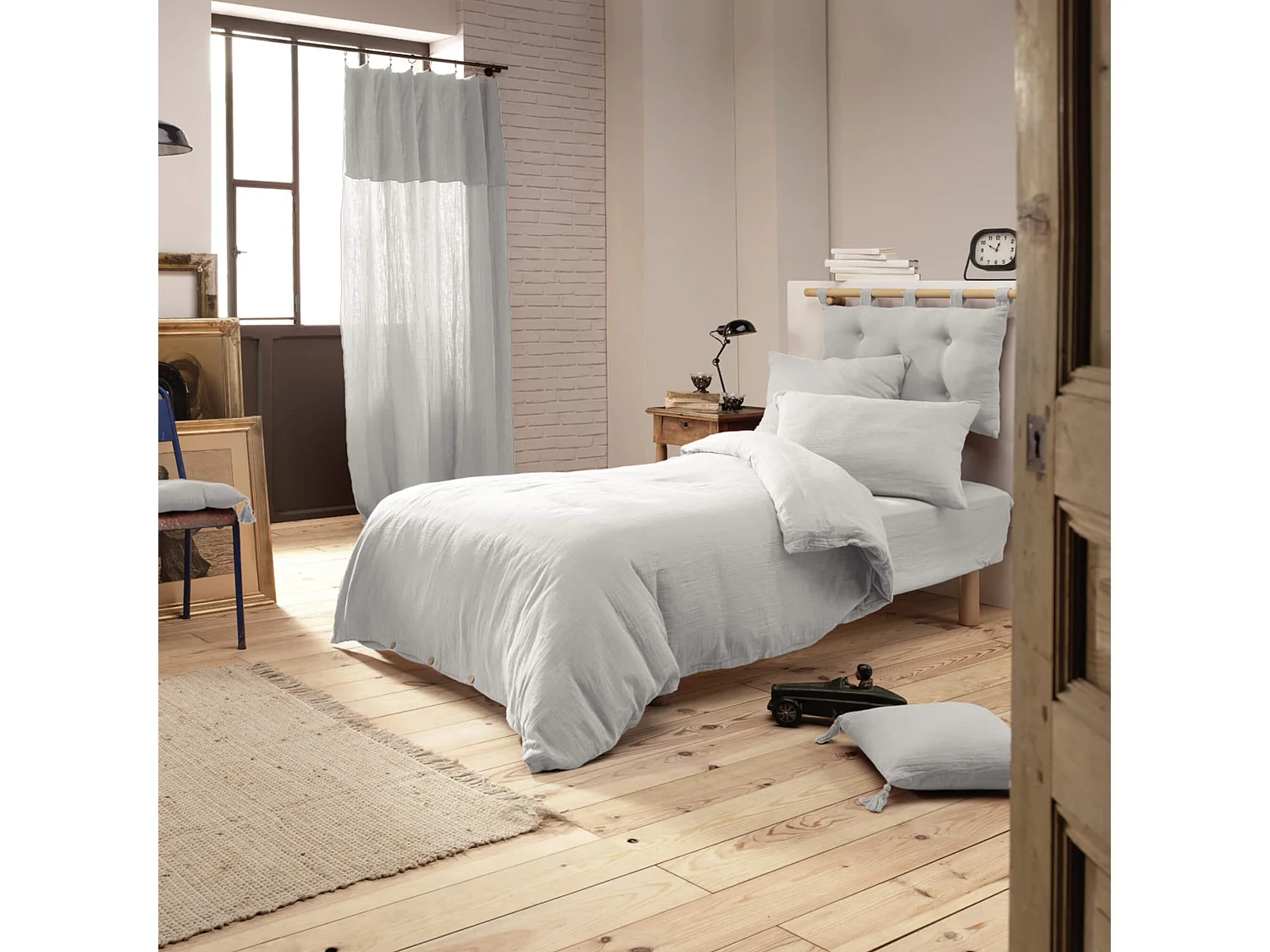 Housse de couette double gaze de coton gris 200x200 cm