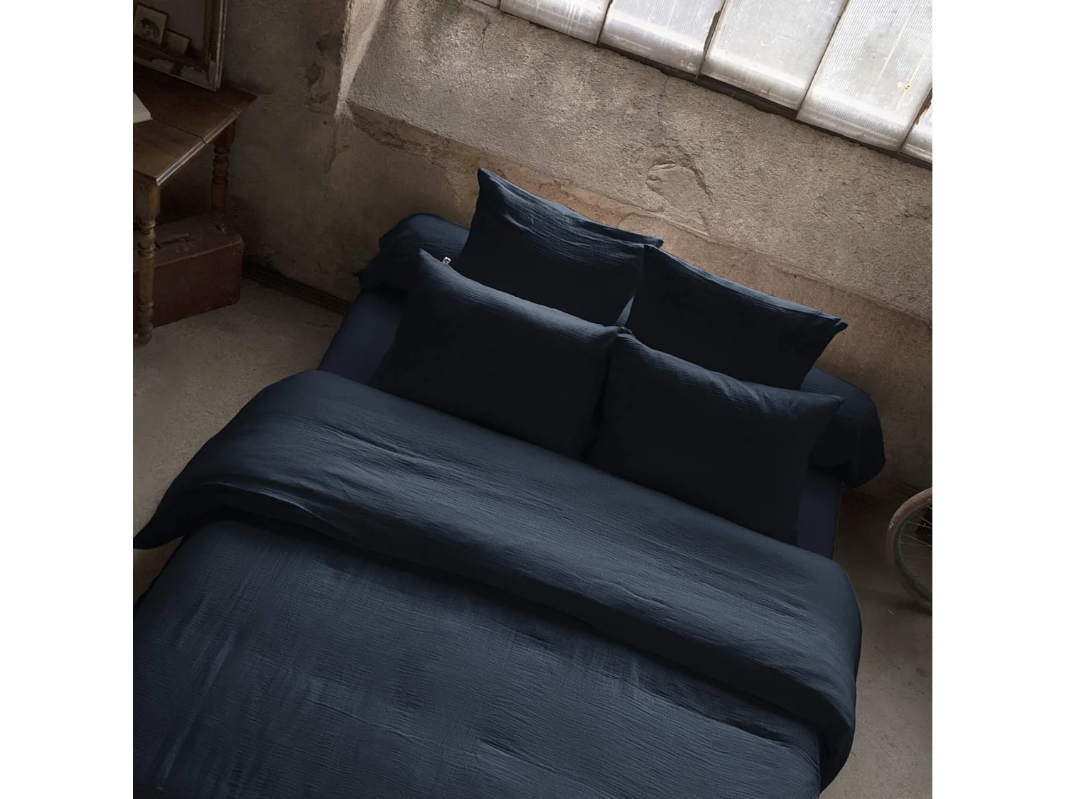 Housse de couette double gaze de coton marine 260x240 cm