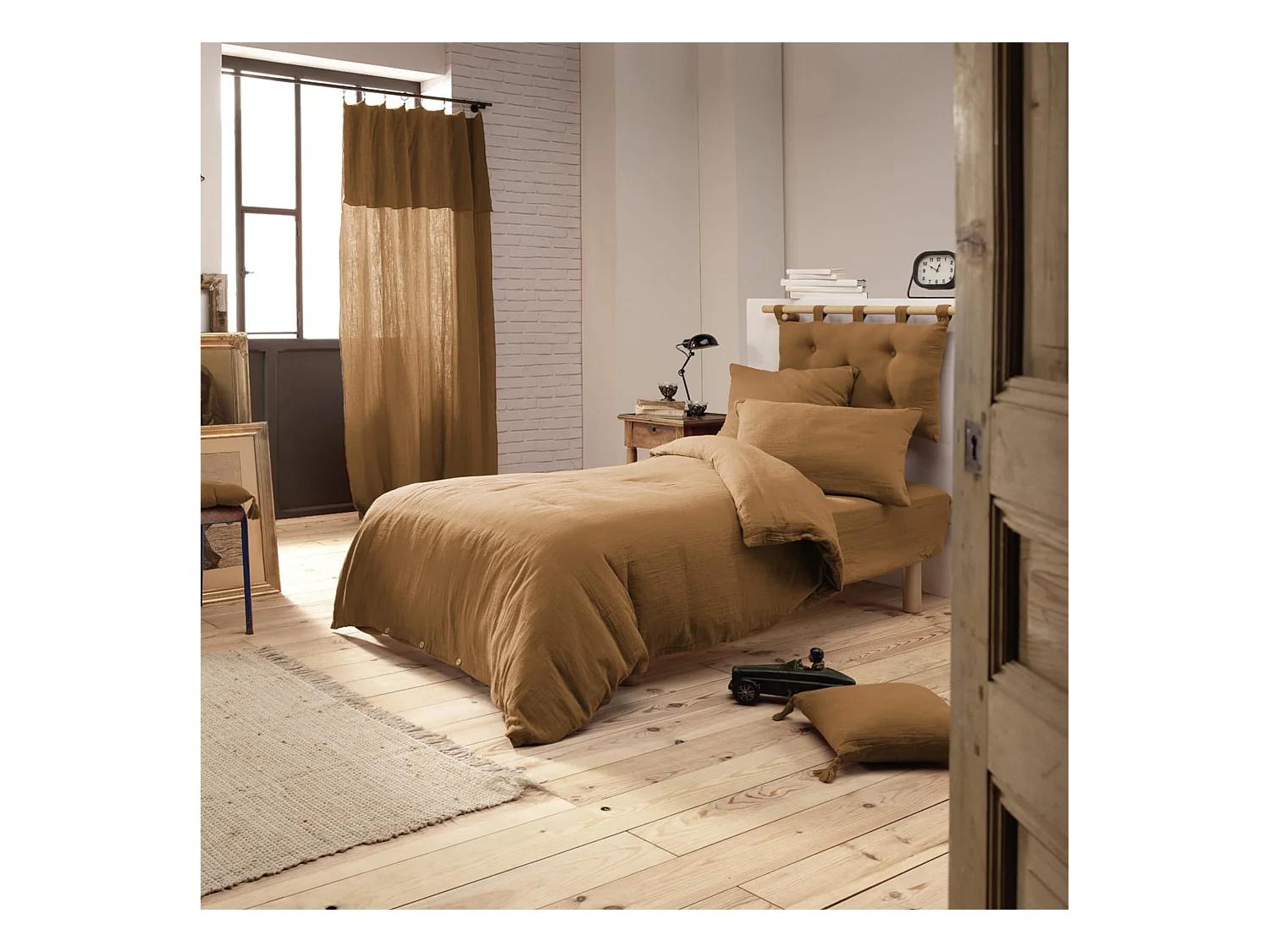 Housse de couette double gaze de coton marron 140x200 cm