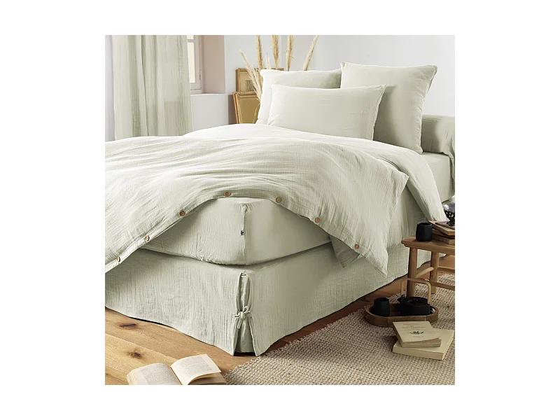 Housse de couette double gaze de coton vert d'eau 260x240 cm