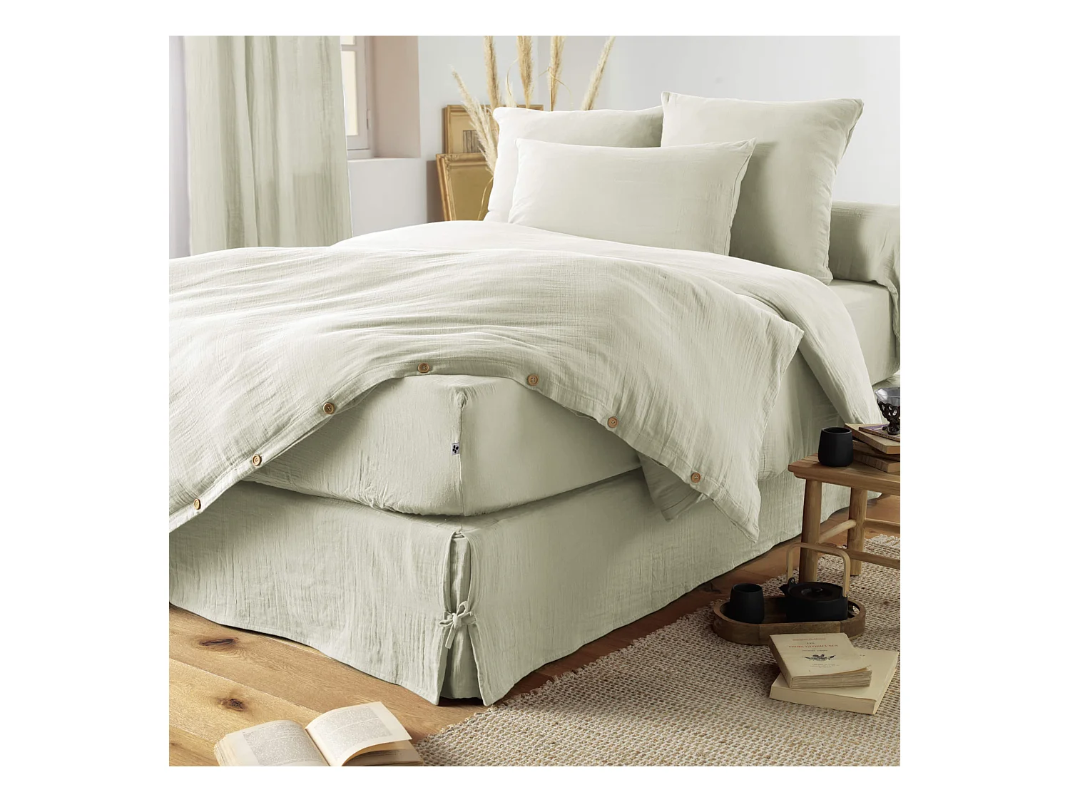 Housse de couette double gaze de coton vert d'eau 260x240 cm