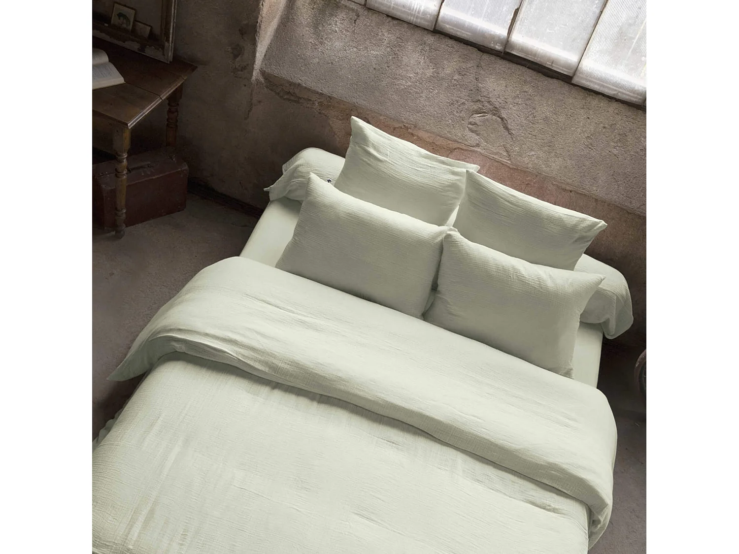 Housse de couette double gaze de coton vert d'eau 260x240 cm