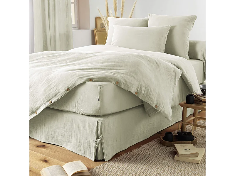 Housse de couette double gaze de coton vert d'eau 260x240 cm