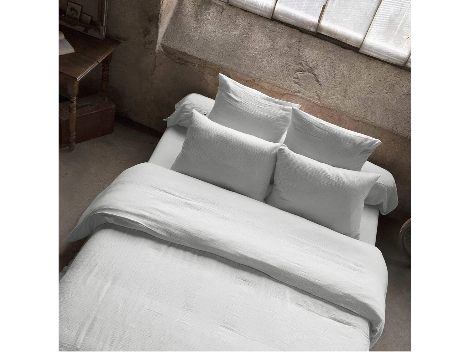 Housse de couette double gaze de coton gris 260x240 cm