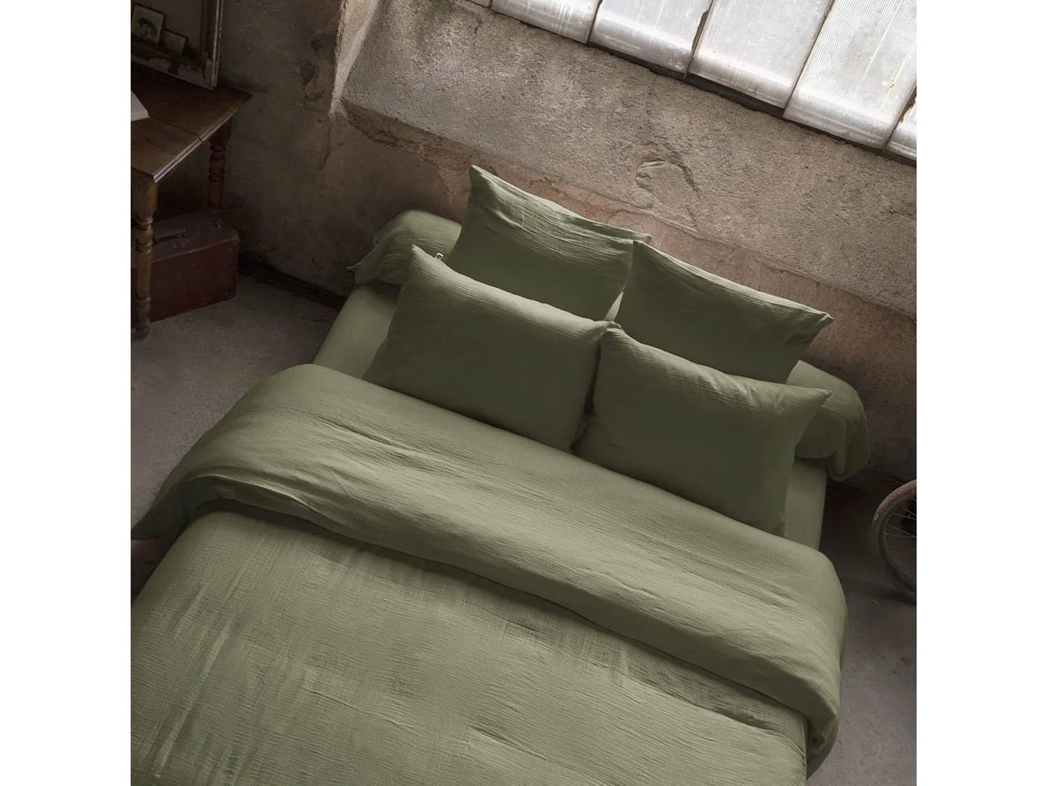 Housse de couette double gaze de coton kaki 260x240 cm