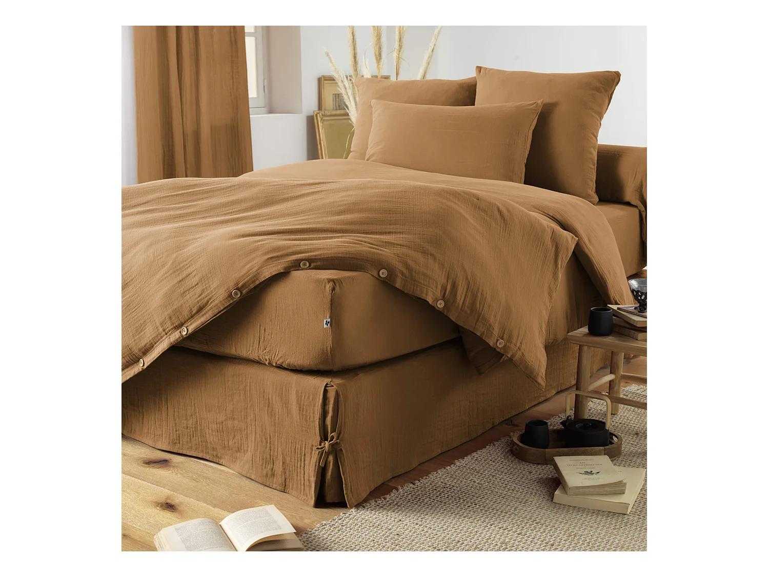 Housse de couette double gaze de coton marron 200x200 cm