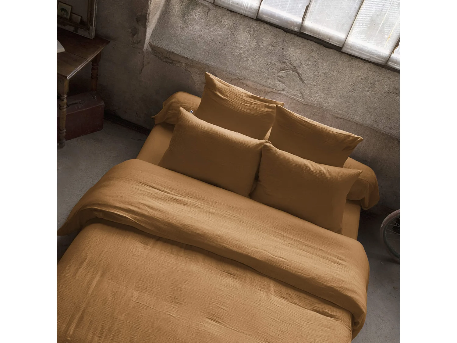 Housse de couette double gaze de coton marron 200x200 cm
