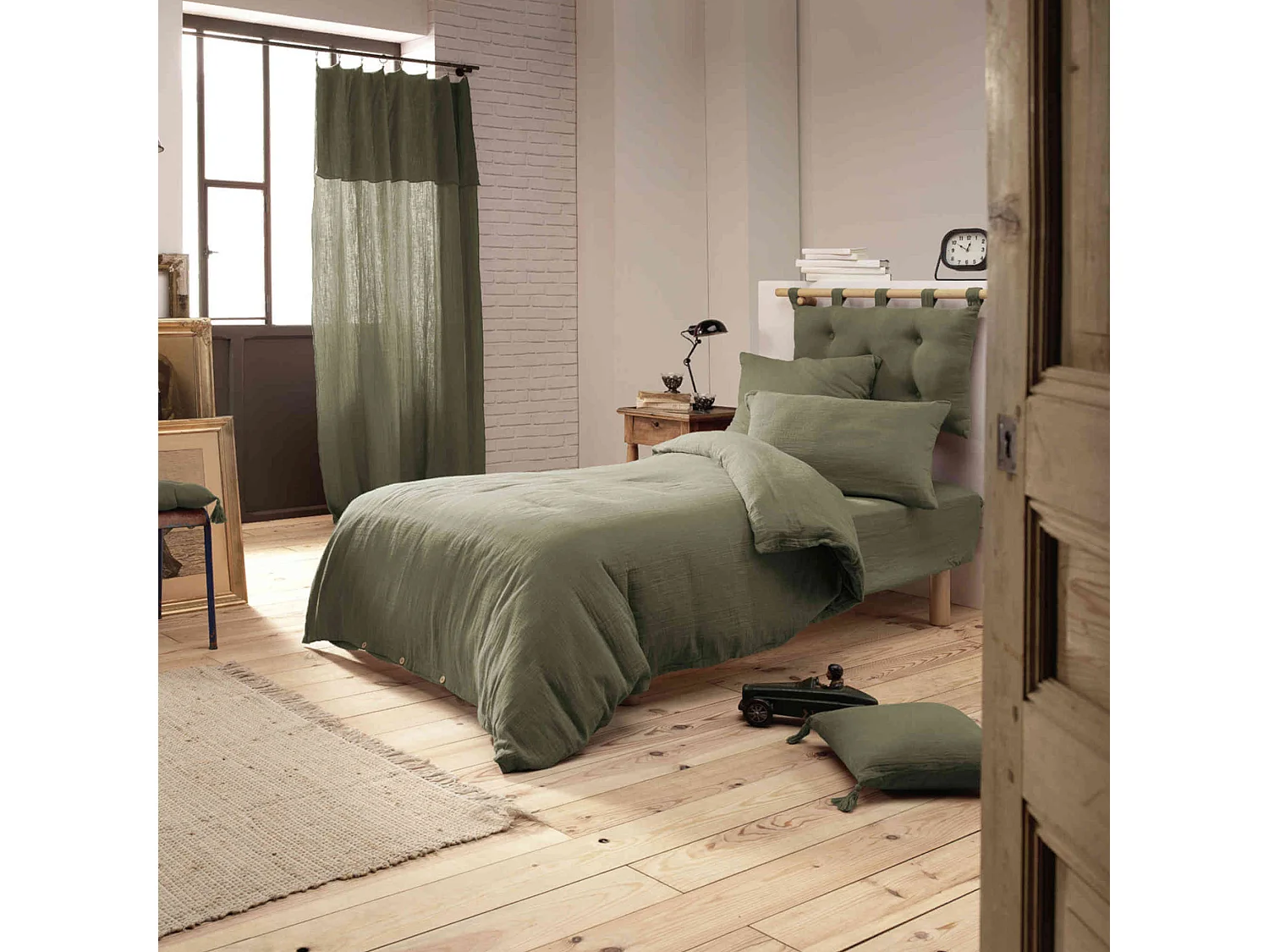 Housse de couette double gaze de coton kaki 200x200 cm