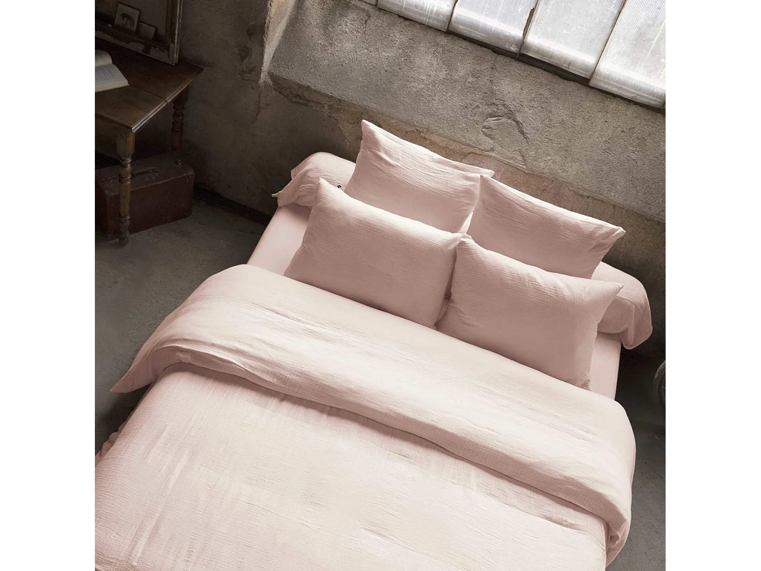 Housse de couette double gaze de coton rose 240x220 cm