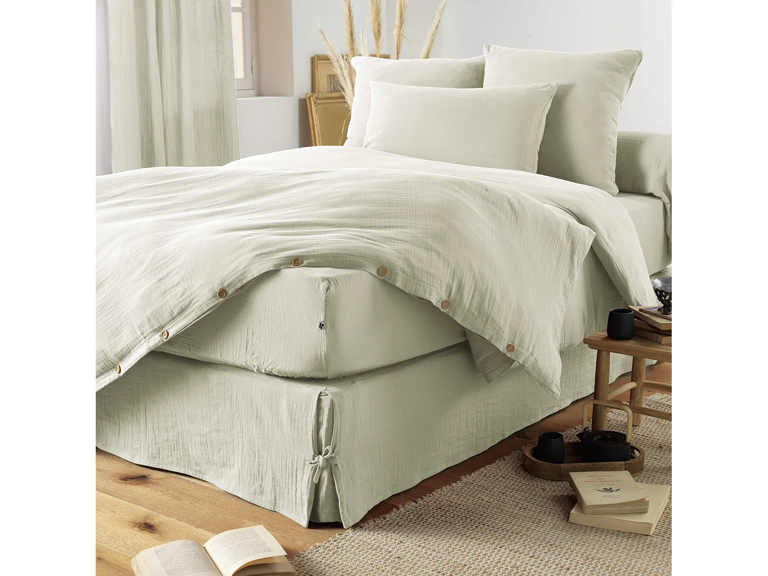 Housse de couette double gaze de coton vert d'eau 140x200 cm