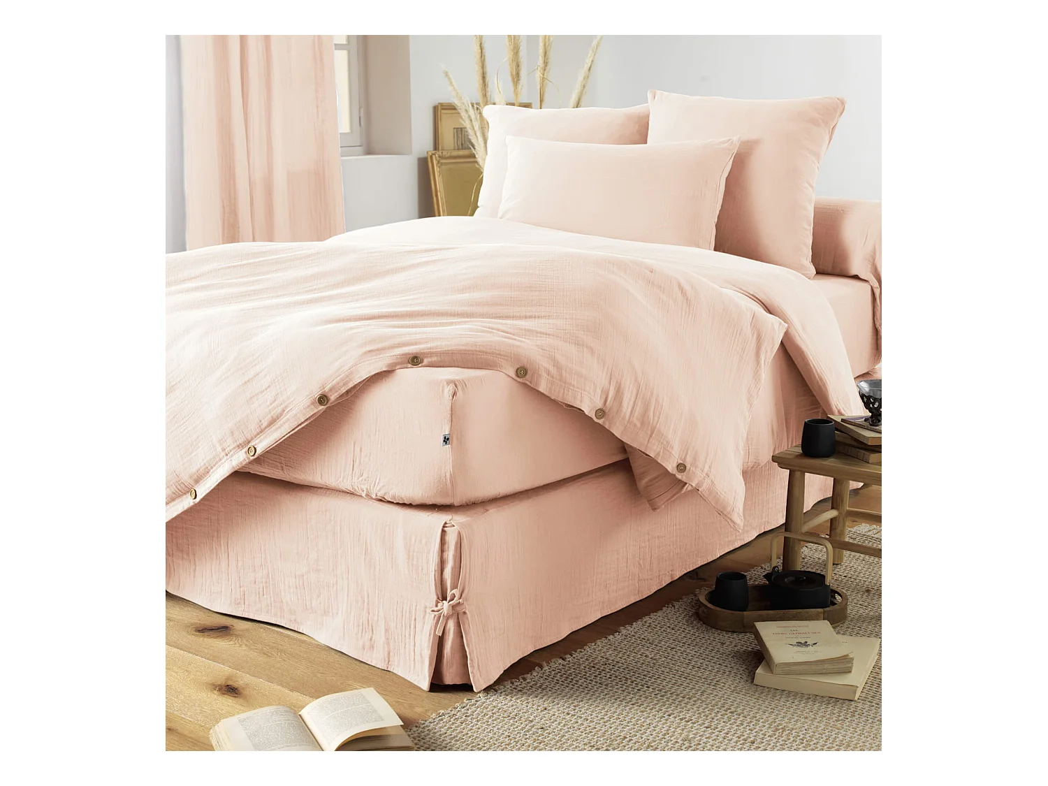 Housse de couette double gaze de coton rose 200x200 cm