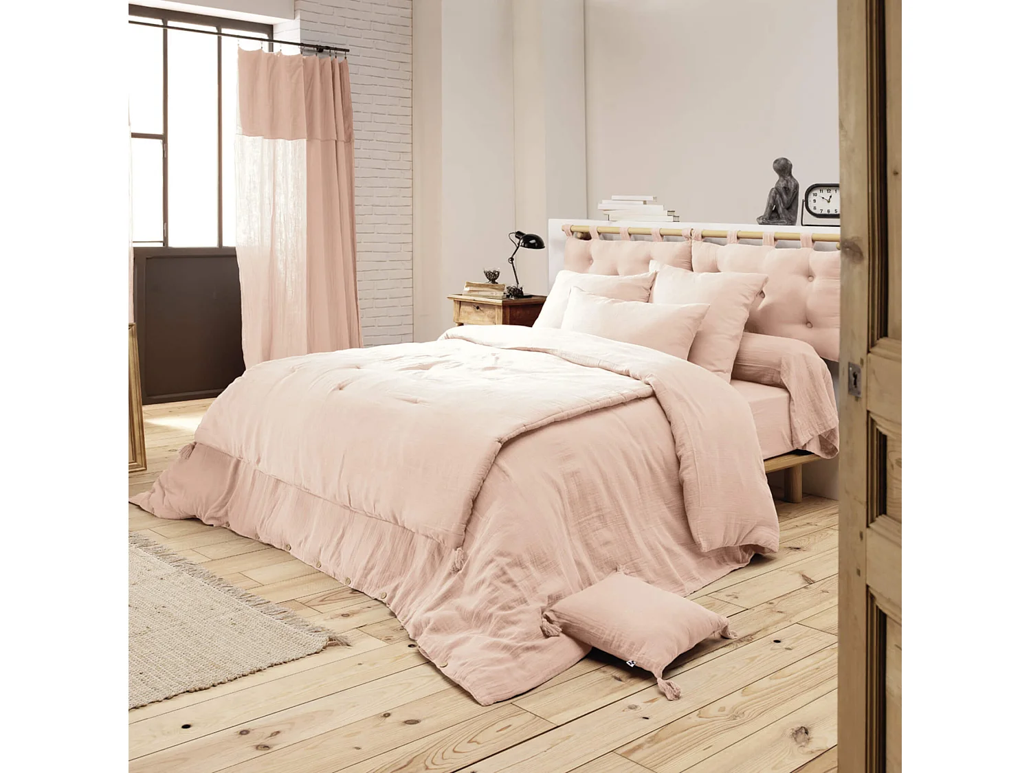 Housse de couette double gaze de coton rose 260x240 cm