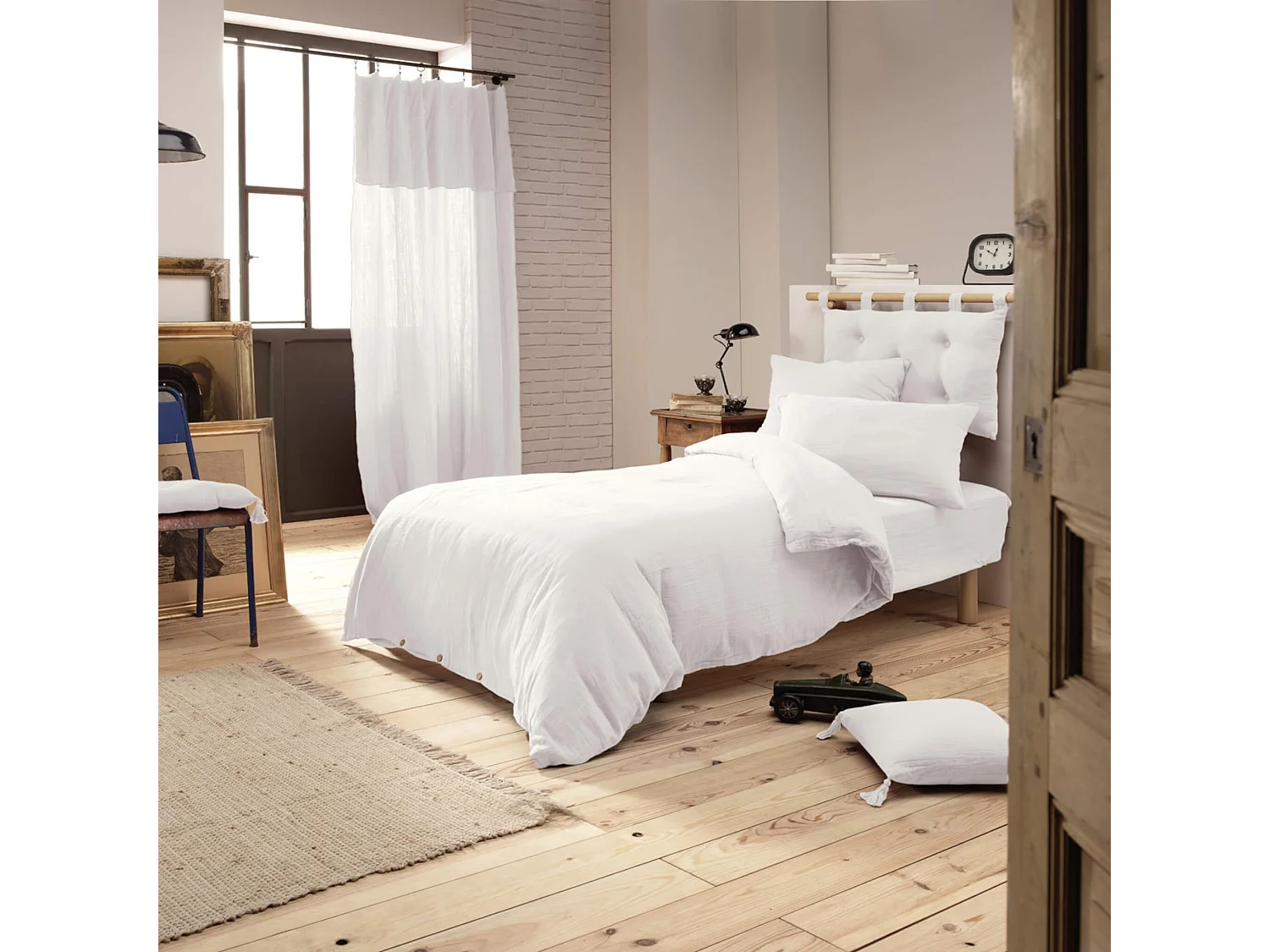 Housse de couette double gaze de coton blanc 260x240 cm
