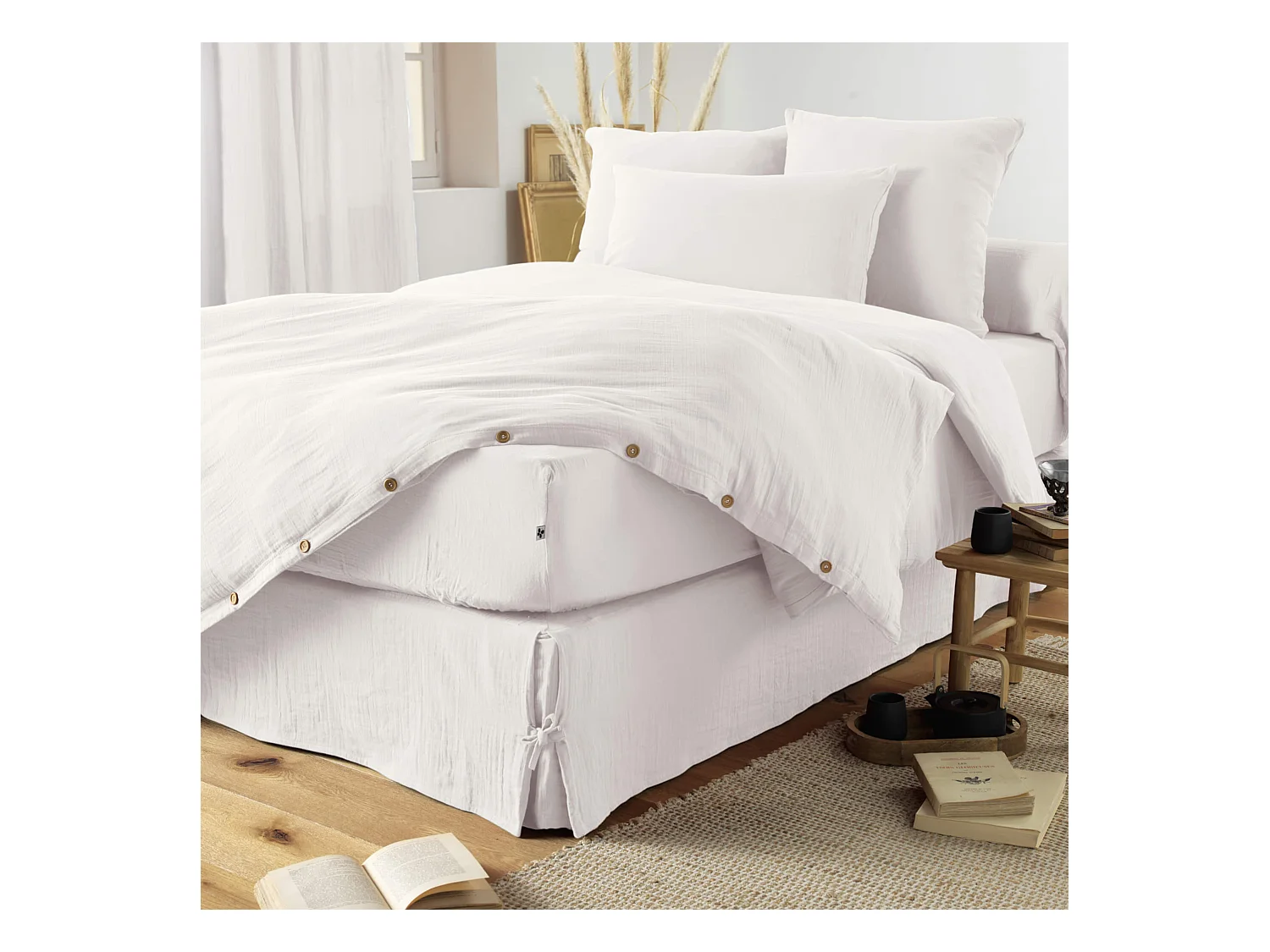 Housse de couette double gaze de coton blanc 240x220 cm